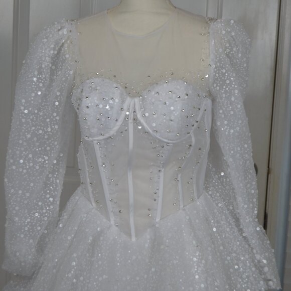 Prom Dress Ball Gown Quinceanera White Sparkly Sz 0 2 4 SEE MEASUREMENTS NWT - Picture 15 of 16